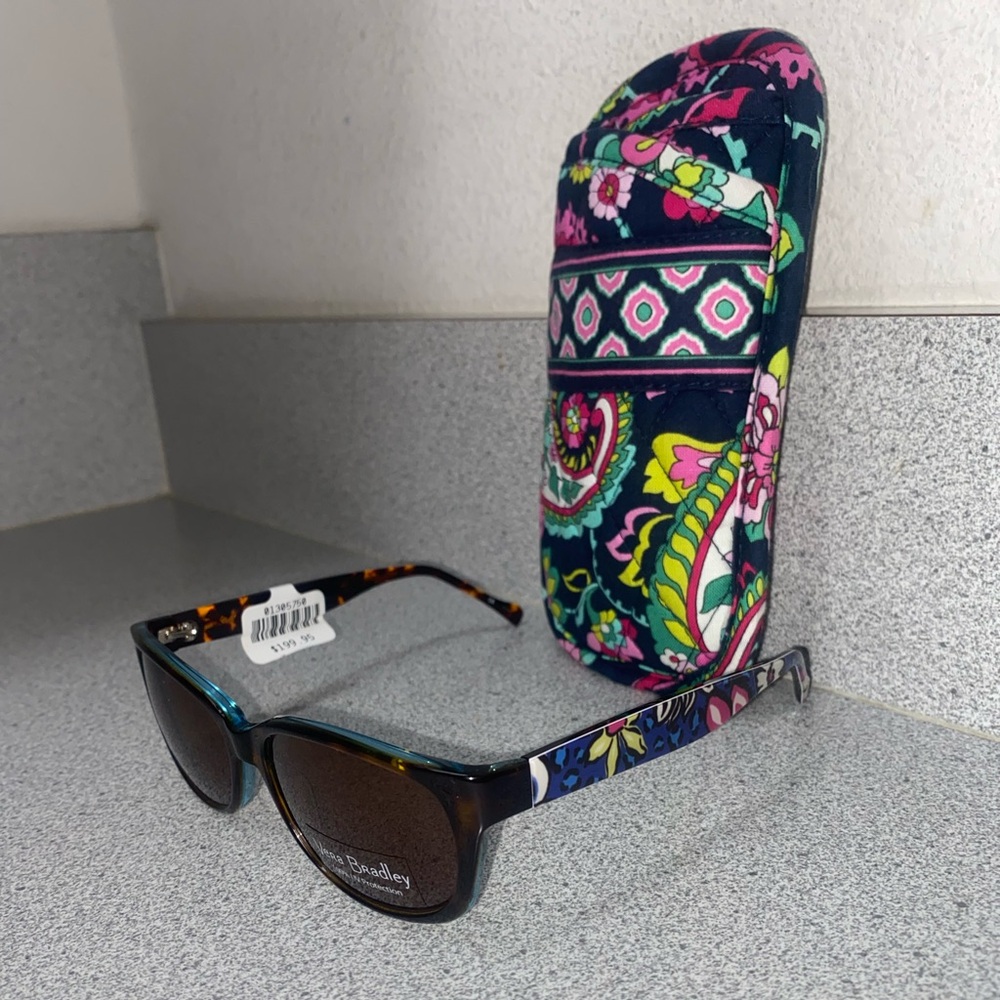 Vera Bradley Rheba Polarized Sunglasses African Violet/Paisley Print Case NWT - Picture 2 of 13